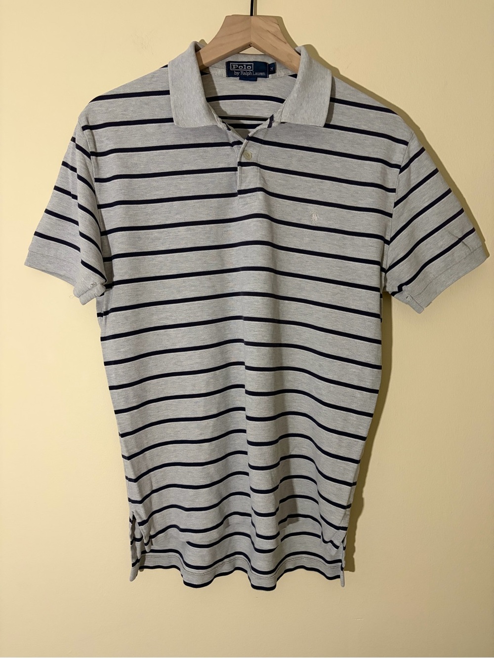 Vintage Polo Ralph Lauren Gray/Blue Striped Distressed Polo
